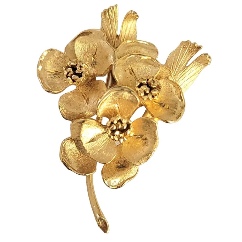 Corocraft Vintage Gold Tone Flower Bunch Brooch, Signed